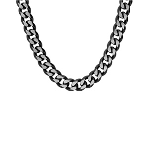 Collier en acier maille gourmette 10mm PVD bross� aspect patin� chanfrein noir 55cm - Vue 2