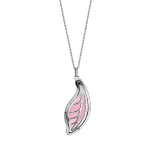 Collier en acier cha�ne avec pendentif motif feuille rose 45cm + 10cm - Vue 2