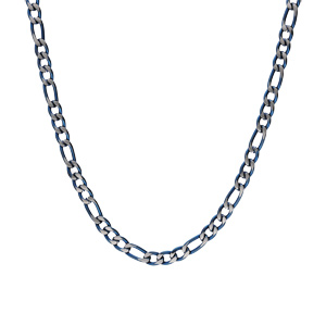 Collier en acier maille 1+3 largeur 4mm PVD bross� aspect patin� chanfrein bleu longueur 55cm - Vue 2