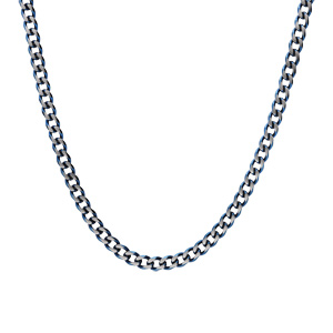 Collier en acier maille gourmette 4mm effet bross� et aspet patin� avec chanfrin bleu 55cm - Vue 2