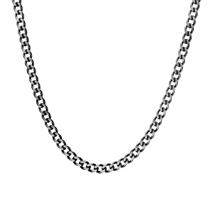 Collier en acier maille gourmette 4mm PVD bross� aspect patin� chanfrein noir longueur 55cm - Vue 2