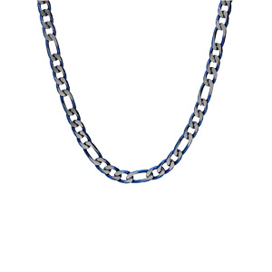 Collier en acier maille 1+3 larguer 6mm et PVD bross� aspect patin� chanfrein bleu 55cm - Vue 2