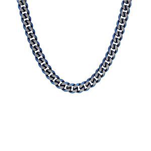 Collier en acier maille gourmette largeur 8mm avec PVD bross� aspect patin� chanfrein bleu 55cm - Vue 2