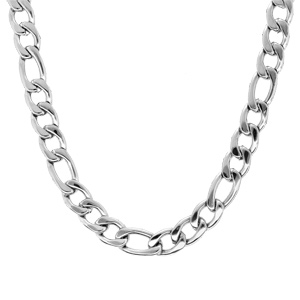 Collier en acier maille altern�e 1+3 - largeur 9mm et longueur 50cm - Vue 2