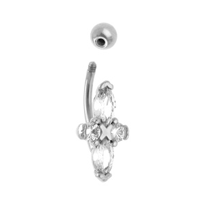 Piercing de nombril en acier croix d\'oxydes blancs - Vue 2