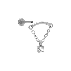 Piercing oreille en acier  helix oxyde blanc avec chainette - Vue 2