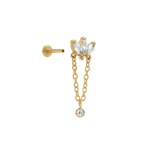 Piercing d\'oreille en acier dor�  helix avec oxydes blancs - Vue 2