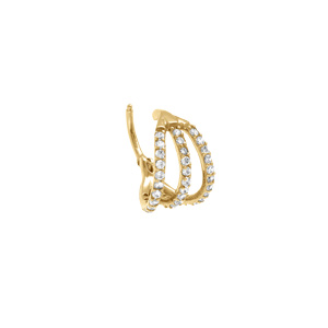 Piercing oreille en acier dor 3 rangs orns d\'oxydes blancs - Vue 2