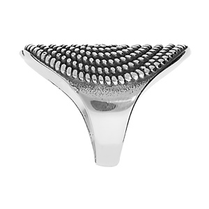 Bague en acier patin� grand plateau � motif spiral � picot - Vue 2