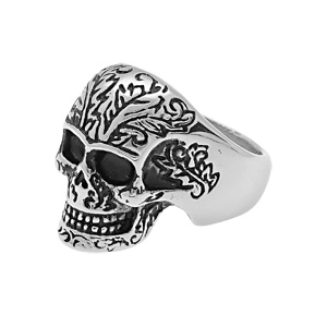 Chevaliere en acier motif t�te de mort - Vue 2