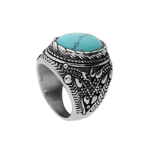 Chevali�re en acier patin� avec gros oxyde ovale couleur turquoise de synth�se - Vue 2