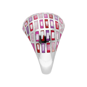 Bague Stella Mia en acier et nacre motifs g�om�triques roses - Vue 2