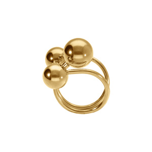 Bague ajustable en acier dor� trois boules - Vue 2