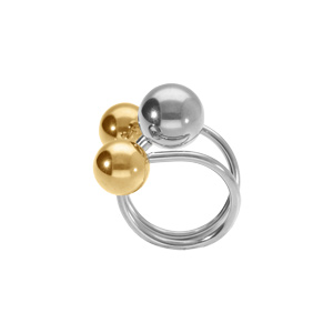 Bague rglable en acier bicolore  trois boules - Vue 2