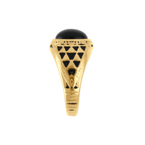 Bague en acier dor vieilli avec onyx noir imitation - Vue 2