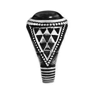 Chevali�re en acier avec gros onyx de synth�se noir - Vue 2