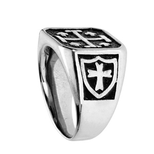 Chevali�re en acier plateau carr� avec croix de J�rusalem fond noir - Vue 2