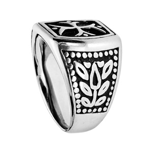 Chevali�re en acier plateau carr� avec croix des Templiers fond noir - Vue 2