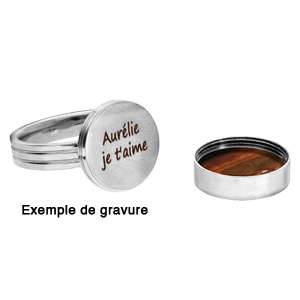 Bague en acier ronde avec Oeil de Tigre v�ritable d�vissable avec possibilit� de graver l\'int�rieur - Vue 2