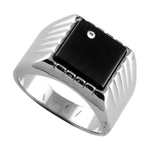 Chevali�re en acier plateau carr� noir orn� d\'1 strass et godrons sur les c�t�s - Vue 2