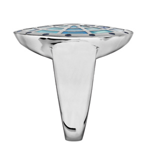 Bague Stella Mia en acier et nacre blanche v�ritable plateau rond motifs cible et d�grad� de bleu - Vue 2