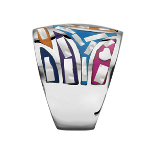 Bague Stella Mia en acier et nacre blanche v�ritable motif fleur et multicolore - Vue 2