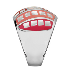 Bague Stella Mia en acier et nacre blanche v�ritable bomb�e avec motifs et d�grad� de rouge et rose - Vue 2