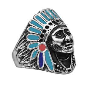 Chevaliere en acier t�te Indien color�e - Vue 2