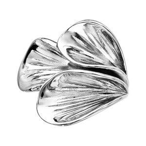 Bague en acier bomb� 3 grands p�tales rainur�s - Vue 2