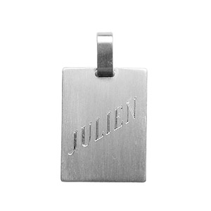Pendentif en acier satin� plaque G.I. rectangulaire - dimensions 19mm X 26mm - Vue 2