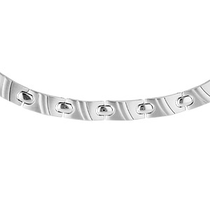 Collier en acier maillons lisses avec 2 rainures en biais - 49cm + 4cm r�glable par double fermoir - Vue 2