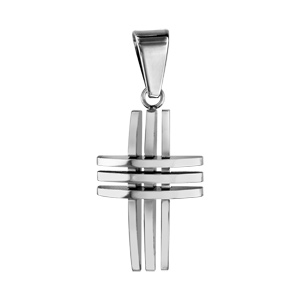 Pendentif bomb� en acier croix Chr�tienne en 6 barres - Vue 2