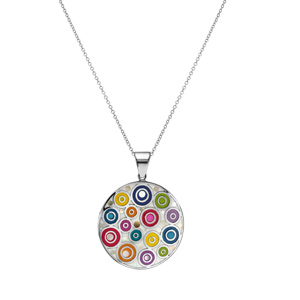 Collier Stella Mia en acier et nacre avec pendentif rond avec motifs spirales et multicolore 45cm + 10cm - Vue 2
