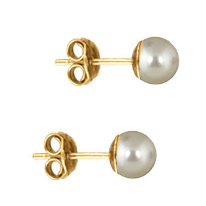 Boucles d\'oreilles en plaqu� or perle cr�me de synth�se 6mm et fermoir poussette - Vue 2