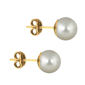 Boucles d\'oreilles en plaqu� or perle cr�me de synth�se 8 mm et fermoir poussettes - Vue 2