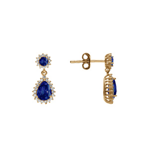 Boucles d\'oreille tige en vermeil pendentif goutte oxyde bleu et contour d\'oxydes blancs sertis - Vue 2