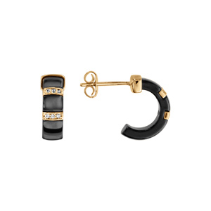 Cr�oles en vermeil massif demi cercle c�ramique noire deux barrettes d\'oxydes micro sertis blancs - Vue 2