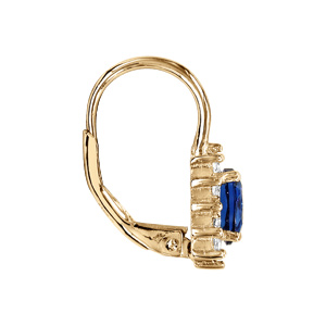 Boucles d\'oreille dormeuse en vermeil avec au centre une perle bleue et  contour d\'oxydes blancs sertis - Vue 2