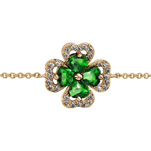 Bracelet en vermeil chane avec motif trfle et pierre verte entourage oxydes blancs sertis 16+2cm - Vue 2