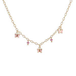 Collier cha�nette vermeil pampilles papillons roses + perles roses r�glable     32+4cm - Vue 2