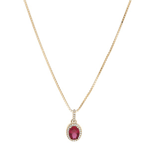 Collier en vermeil pendentif pierre centrale rouge avec contour d\'oxydes blancs sertis - 42+3cm - Vue 2