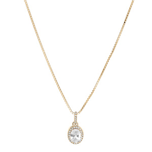 Collier en vermeil pendentif pierre centrale blanche avec contour d\'oxydes blancs sertis - 42+3cm - Vue 2