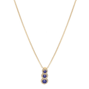 Collier en vermeil pendentif 3 pierres bleues en chute avec contour d\'oxydes blancs sertis - 42+3cm - Vue 2