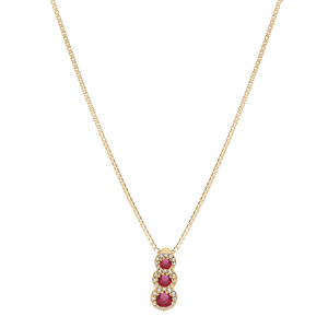 Collier en vermeil pendentif 3 pierres rouges en chute avec contour d\'oxydes blancs sertis - 42+3cm - Vue 2