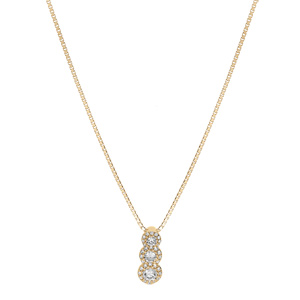 Collier en vermeil pendentif 3 pierres blanches en chute avec contour d\'oxydes blancs sertis - 42+3cm - Vue 2