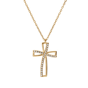 Collier en vermeil avec pendentif croix oxyde blanc serti - 40+5cm - Vue 2