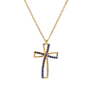 Collier en vermeil avec pendentif croix oxyde bleu serti - 40+5cm - Vue 2