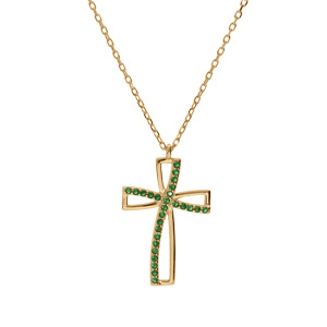 Collier en vermeil avec pendentif croix oxyde vert serti - 40+5cm - Vue 2