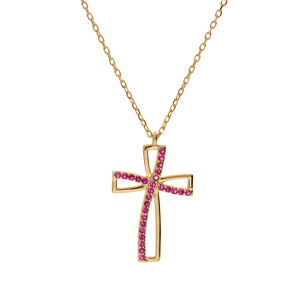 Collier en vermeil avec pendentif croix oxyde rose serti - 40+5cm - Vue 2