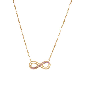 Collier en vermeil motif infini ajour� avec oxydes rose sertis 40+5cm - Vue 2
